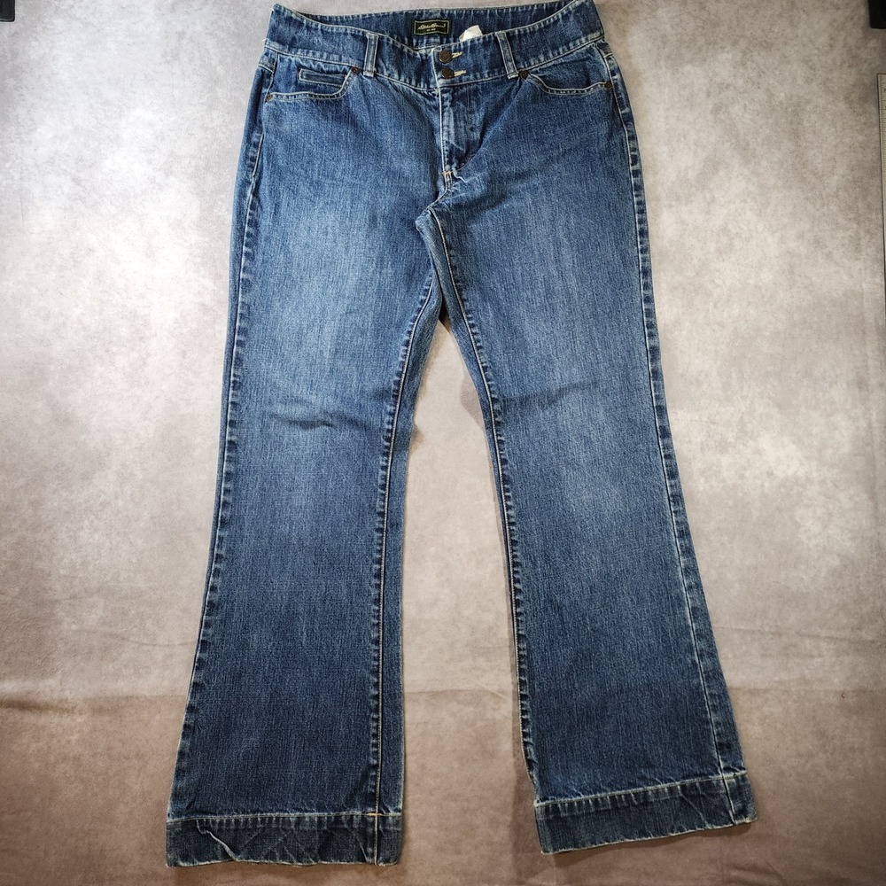 Eddie Bauer Womens 12 Jeans 100% Cotton Blue Medium Wash Bootcut Flap Pocket